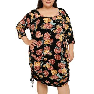 Butterflies & Rainbows Floral Black Dress Size 1X Adjustable Side Drawstrings